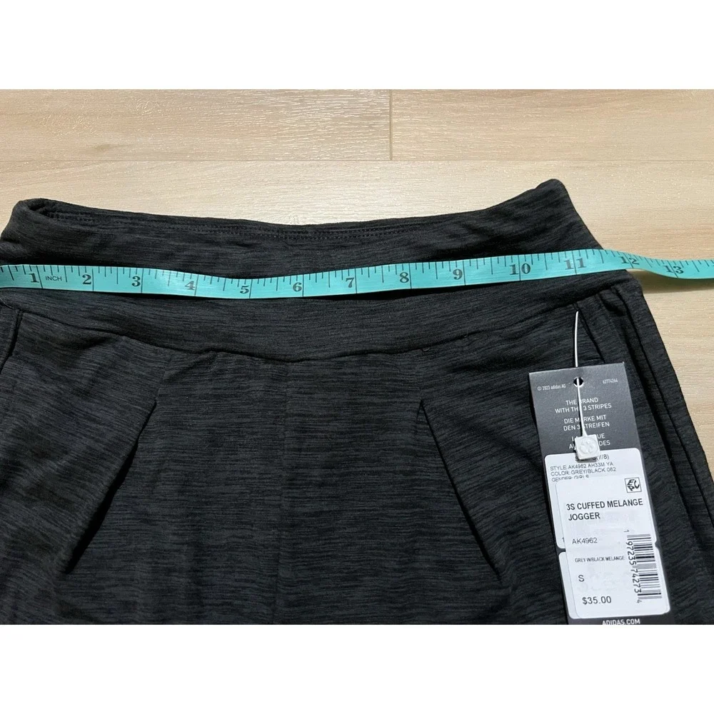 NWT Adidas Girls 3 Striped Cuffed Melange Jogger Pants Grey/Black‎ Sz Small 7/8